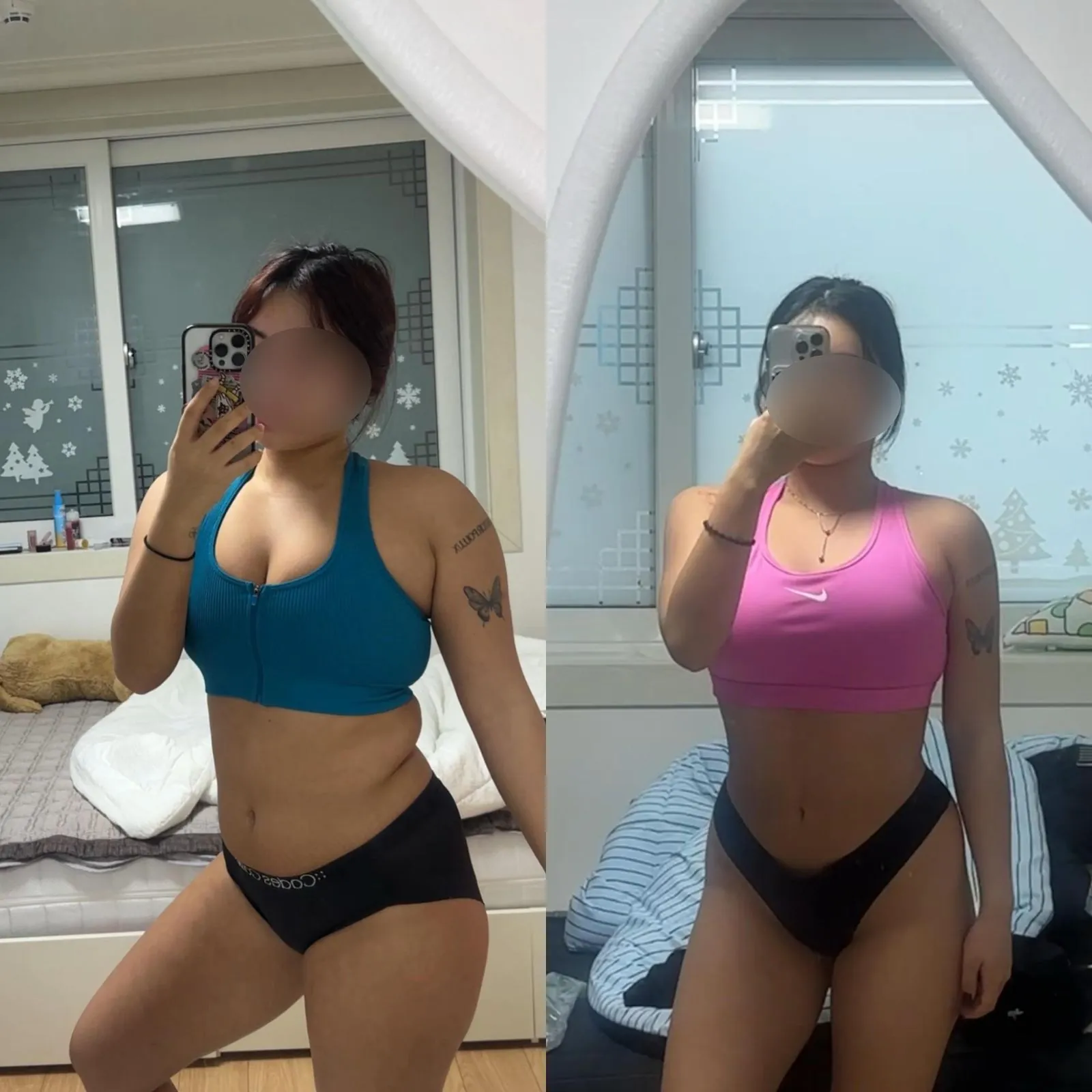 운동복 차림 회원 전후 비교